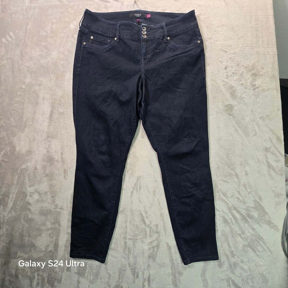 Torrid Denim Womens Plus Size 18 Dark Wash Triple Button Skinny Jeans Indigo